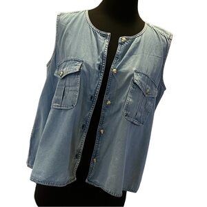 Vintage Y2K soft cotton denim vest sleeveless button down shirt M
